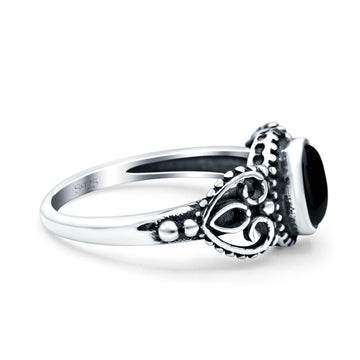 Petite Dainty Oval Solitaire Promise Ring Band Simulated Black Onyx Oxidized Braided 925 Sterling Silver